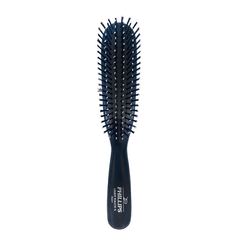 Phillips Brush Co Light Touch 8 Hair Brush - Twin Beaded Nylon Bristles, Black Hairbrush for Styling, Detangling Professional & At Home Use - Image 1